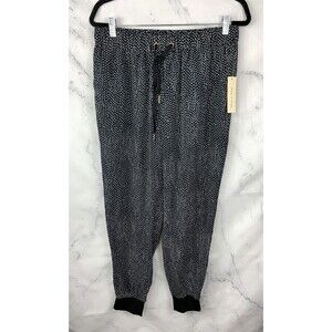 DOE & RAE Jogger Pants SZ L Womens Black Side High Rise Drawstring Polka dot